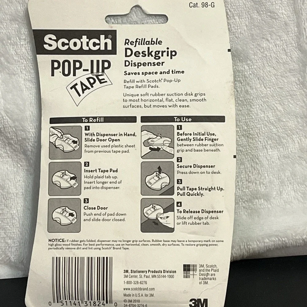 Scotch Pop-Up Tape DESKGRIP Dispenser w/ 75 Strips BLACK New in Package